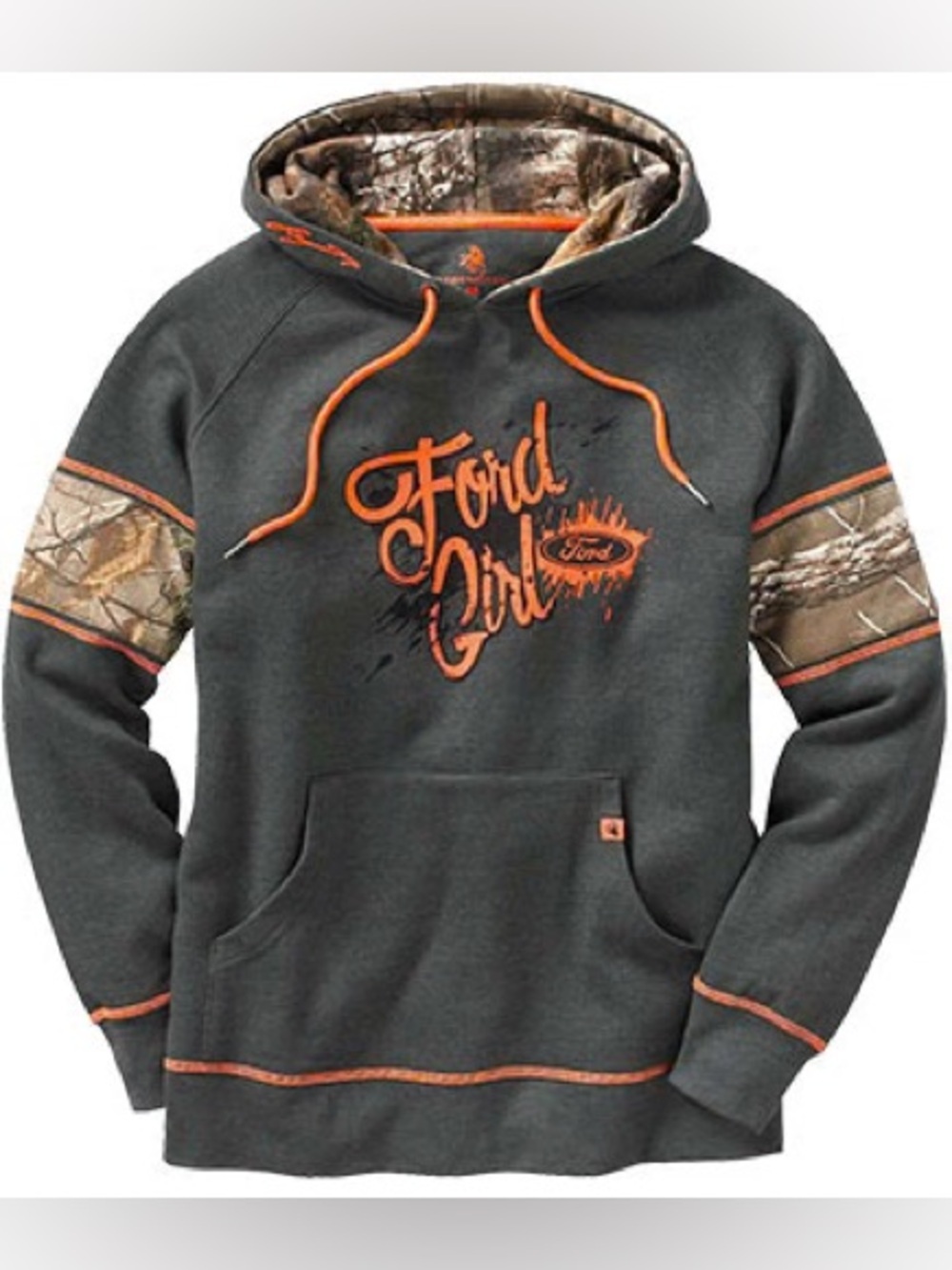 Legendary Whitetails Ford Girl Camo Pullover Hoodie Gray Orange Medium